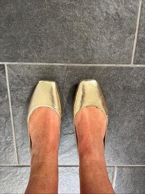 Steve Madden Metallic Gold Square-Toe Ballet Flats